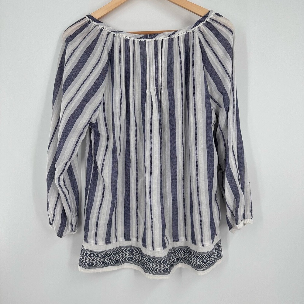 Dylan Tops Womens Small Notched Airy‎ Blue White Embroidered Trim Boho - Picture 5 of 10